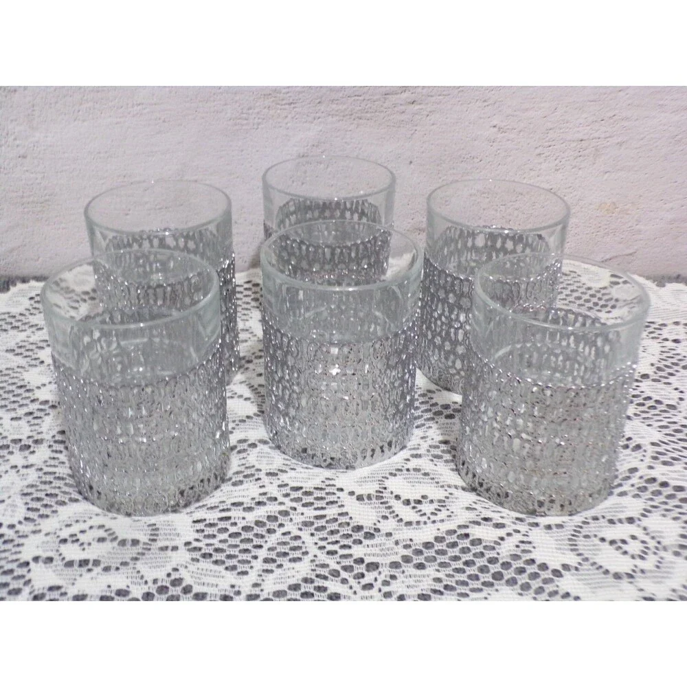 Highball Glasses with Removable‎ Silver Sleeve Set of 6